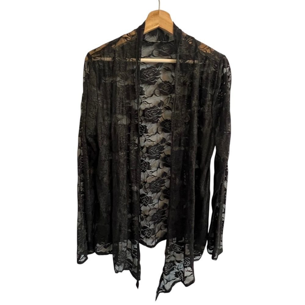 Black Lace Open-Front Women's Fly away with gold metallic thread Cardigan